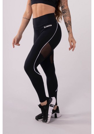 Calça Legging com Recorte de Tule e Vivo (Preto / Branco) | Ref: K3620-A