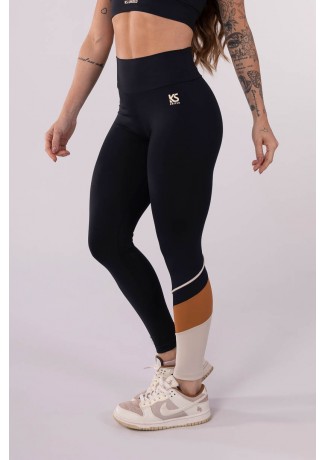 Calça Legging Tricolor com Vivo (Preto / Off-White / Marrom) | Ref: K3686-A