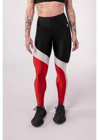 Calça Legging Tricolor Assimétrica (Preto / Off-White / Vermelho) | Ref: K3758-A