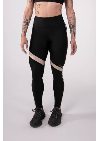 Calça Legging Assimétrica com Faixa e Chapado (Preto / Nude) | Ref: K3764-A
