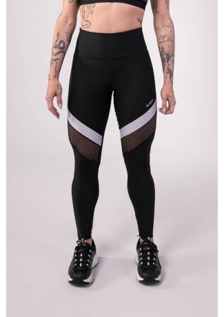 Calça Legging com Tela e Recorte Contrastante (Preto / Branco) | Ref: K3794-A
