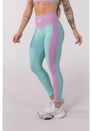 Calça Legging com Cós em V e Faixas Laterais (Verde / Lilás) | Ref: K3796-A