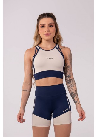 Top com Alças e Detalhe em Viés (Off-White / Azul Marinho) | Ref: K3512-B