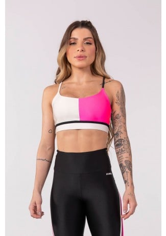 Top Meio a Meio com Alça (Off-White / Rosa / Preto) | Ref: K3760-A