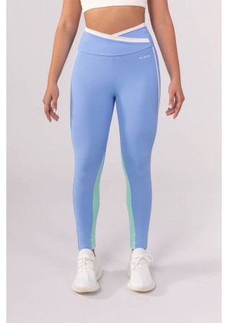 Calça Legging com Cós Transpassado e Vivo (Azul Claro / Off-White / Verde Claro) | Ref: K3846-B