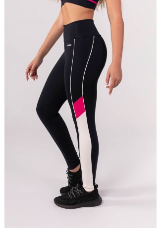 Calça Legging com Faixas e Vivos (Preto / Off-White / Rosa) | Ref: K3891-A