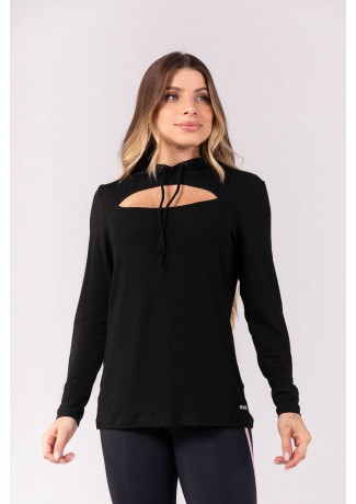 Blusa com Abertura e Capuz (Preto) | Ref: K3921-A