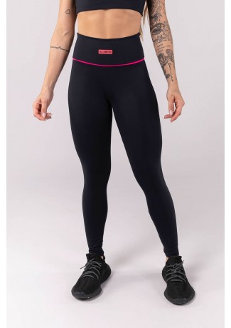 Calça Legging com Vivo no Cós em V (Preto / Rosa) | Ref: K3907-A