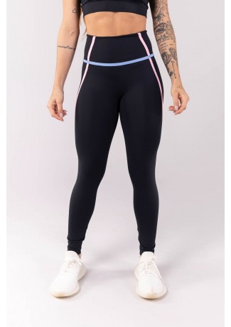 Calça Legging com Chapados Sobrepostos (Preto / Rosa Claro / Azul Claro) | Ref: K3903-A