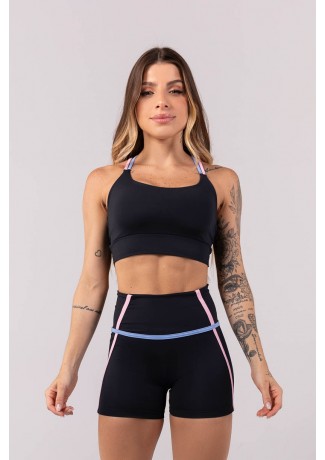 Top com Alças Duplas Torcidas (Preto / Rosa Claro / Azul Claro) | Ref: K3901-A