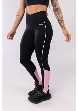 Calça Legging com Recorte e Cós Transpassado (Preto / Rosa Claro / Off-White) | Ref: K3841-A