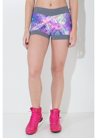 Shortinho Nicole Estampado Com Detalhe Mescla (Escama Colorida 5 / Mescla) | Ref: KS-F345-002