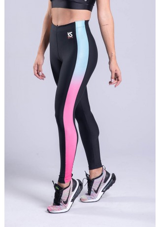 Calça Legging Lisa com Faixas Estampa Digital Laterais (Preto / Candy Vibes) | Ref: K3423-B