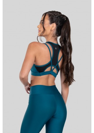 Top Duas Cores com Recorte no Ombro (Azul Petróleo / Preto) | Ref: K2887-K