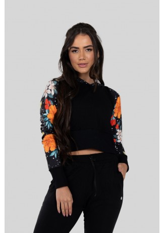 Cropped de Moletom com Capuz Estampa Digital (Vintage Flowers) | Ref: K2929-A
