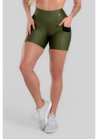 Bermuda com Bolso e Detalhe em Elástico (Verde Militar) | Ref: K2961-E