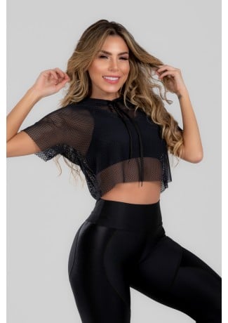 Blusa de Tela com Capuz (Preto) | Ref: K2982-A