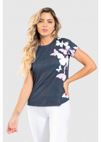 Blusa Fitness Manguinha Estampa Digital Wings of a Butterfly | Ref: GO205