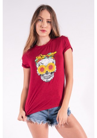 Blusa Nózinho com Silk Caveira Fashion (Vinho) | Ref: K2832-E