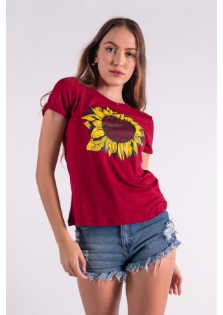 Blusa Nózinho com Silk Girassol Soul Shine (Vinho) | Ref: K2836-E