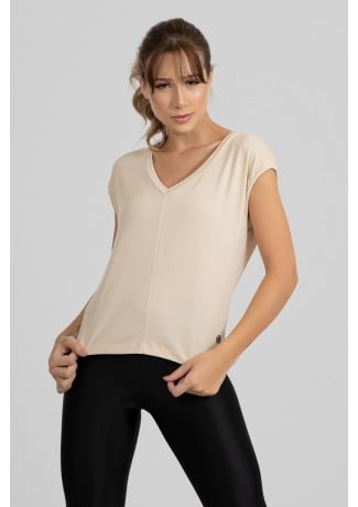Blusa Viscolycra com Decote V (Bege) | Ref: GO411-F