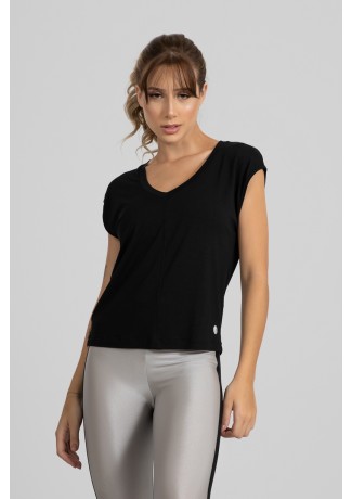 Blusa Viscolycra com Decote V (Preto) | Ref: GO411-A