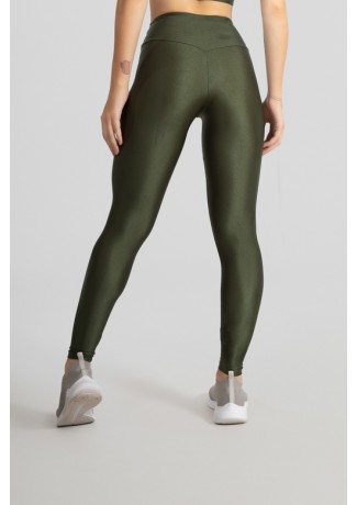 Calça Legging Tecido Platinado com Cós Triangular (Verde Militar) | Ref: GO530-D