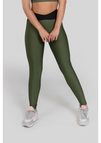 Calça Legging com Elástico em X (Verde Militar / Preto) | Ref: K2875-E
