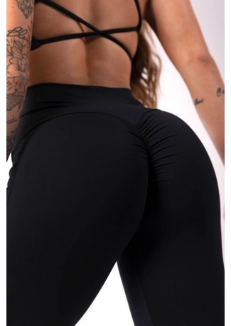 Calça Legging com Franzido e Bolso (Preto) | Ref: K3445-A
