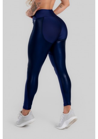 Calça Legging com Recorte de Cirrê Bumbum Up (Azul Marinho) | Ref: K2947-C