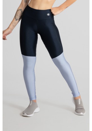 Calça Legging Tecido Platinado com Recorte em Diagonal (Azul Marinho / Azul Claro) | Ref: GO470-C