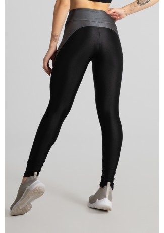 Calça Legging Tecido Platinado com Recorte Meia Lua (Preto / Cinza) | Ref: GO462-B