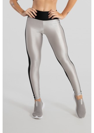 Calça Legging Tecido Platinado Duas Cores (Prata / Preto) | Ref: GO472-B