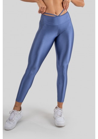 Calça Legging Tecido Platinado com Tiras no Cós (Azul) | Ref: K3212-F