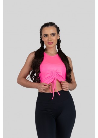 Cropped com Franzido na Frente e Cadarço (Rosa) | Ref: K3158-C