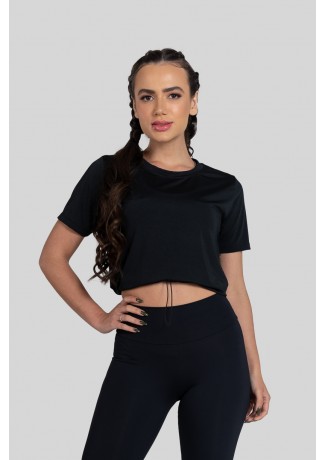 Cropped de Manga Curta com Regulagem (Preto) | Ref: K3169-A