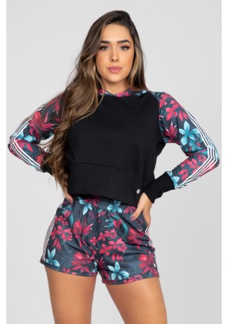 Cropped de Moletom com Capuz Estampa Digital (Wild Leaves) | Ref: K2930-A