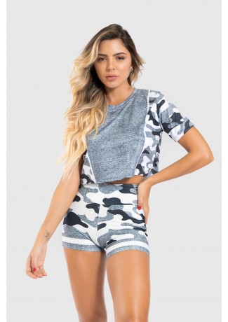 Cropped Fitness Soltinho Estampa Digital Militar Line | Ref: GO405