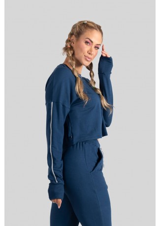 Cropped Manga Longa com Chapado (Azul / Cinza) | Ref: K3093-B