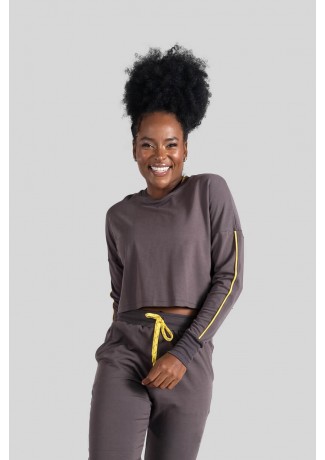 Cropped Manga Longa com Chapado (Chumbo / Amarelo) | Ref: K3093-C