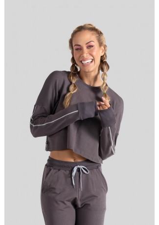 Cropped Manga Longa com Chapado (Chumbo / Cinza) | Ref: K3093-D