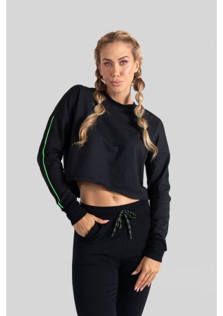 Cropped Manga Longa com Chapado (Preto / Verde Neon) | Ref: K3093-A
