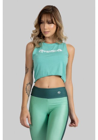 Cropped Viscolycra Curvo com Silk Floral Textured (Verde Claro) | Ref: GO397-B