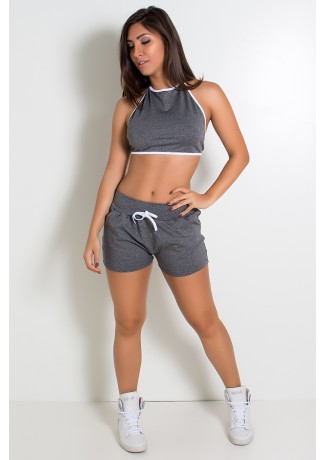 Conjunto Top Frente Única e Short Mescla (Mescla / Branco) | Ref: KS-F909-001