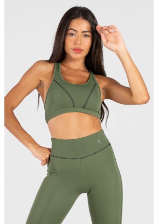 Top de Poliamida com Tule e Detalhe Collor (Verde Militar) | Ref: GO39-C