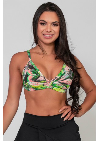 Top Fitness Estampado (Folha Verde e Rosa) | Ref: K2568-E