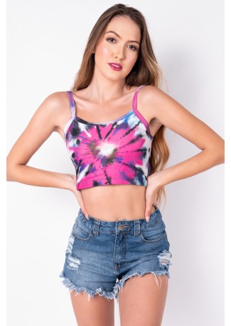 Cropped de Alcinha Estampa Digital Tie Dye (Pink / Roxo) | Ref: K2825-A