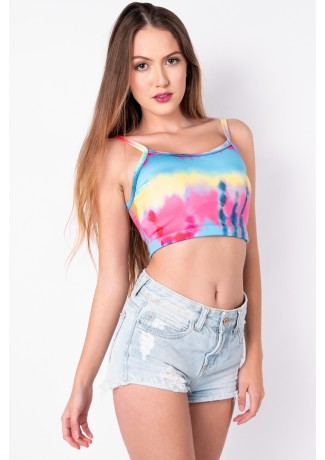 Cropped de Alcinha Estampa Digital Tie Dye (Azul / Amarelo) | Ref: K2825-I