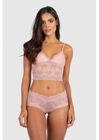 Conjunto Lingerie Cropped Flor (Rosa) | Ref: P03-11-A