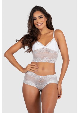 Conjunto Lingerie Cropped Flor (Branco) | Ref: P03-11-B